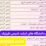 ظرفیت پذیرش و دانشگاه های ارشد شیمی فیزیک