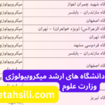 ظرفیت پذیرش و دانشگاه های ارشد میکروبیولوژی وزارت علوم