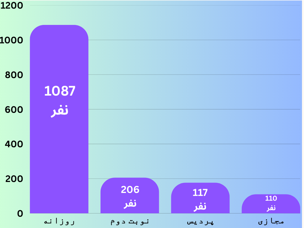 نمودار ستونی تعداد نفرات دوره های مختلف دانشگاه های دولتی دارای ارشد روانشناسی